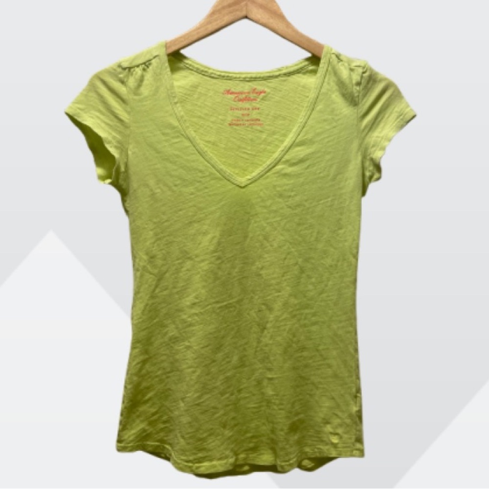 American Eagle Outfitters Women's Lime Green V-Neck Favorite Tee